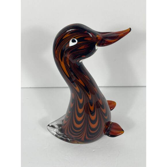 Art Glass “Duck” Sculpture Brown Amber Goose Bird Patterned Figurine Hand blown - Picture 4 of 6